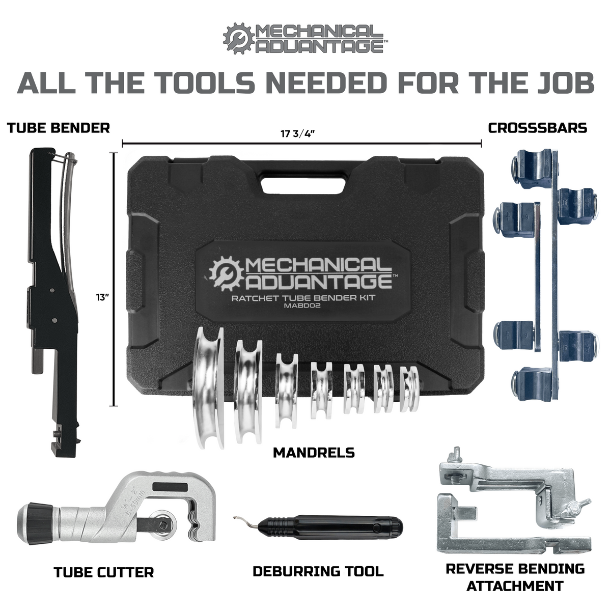 Mechanical Advantage Premium Ratcheting Tube Bender with Reverse Bending Tool Kit, Deburring Tool, Pipe Cutter for Home Improvement, Plumbing, Refrigeration, HVAC Tools - Includes 7 Sizes 1/4" to 7/8"